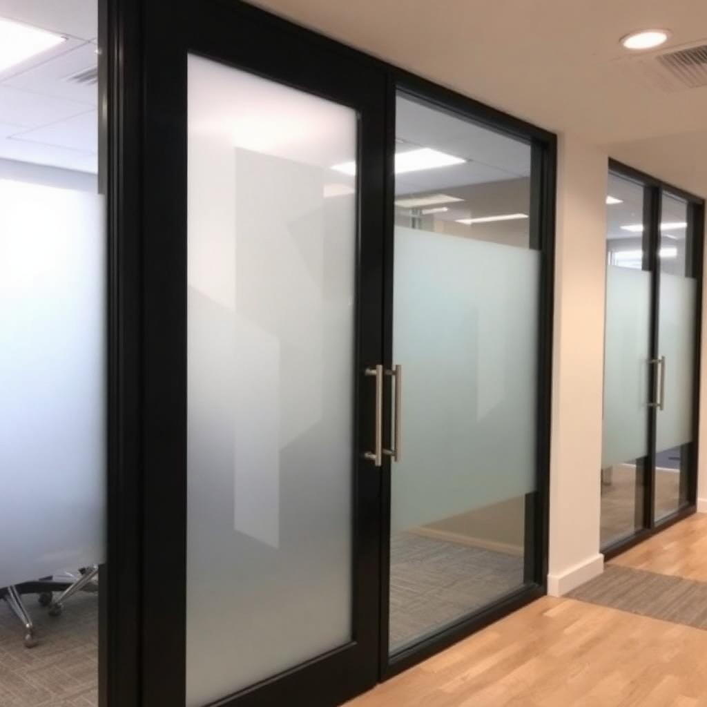 Puertas de oficina con vinilo empavonado