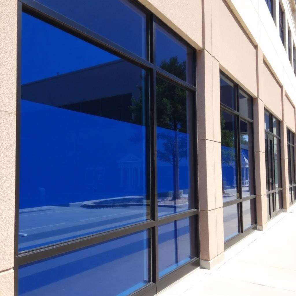 Edificio comercial con láminas de control solar reflectivas