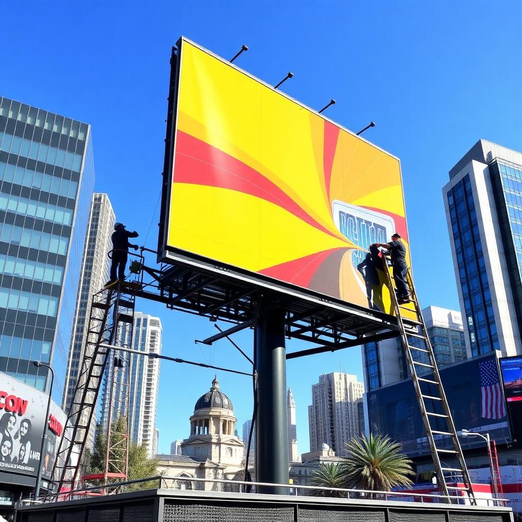 Instalación de valla publicitaria con vinilo impreso